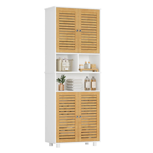 Badezimmer Hochschrank Bambus 3 offene Fächer weiss 60x30x170 cm