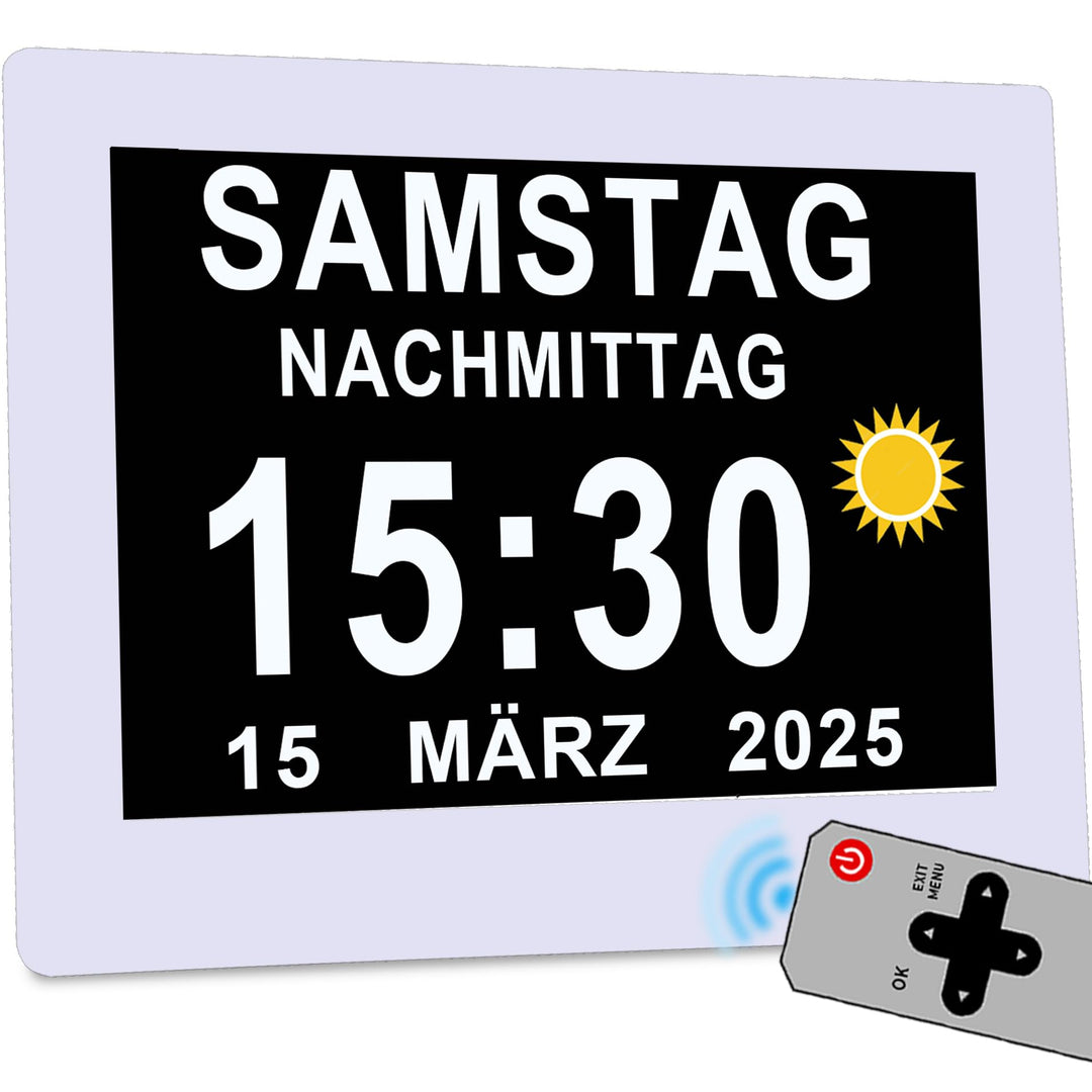 Digitale Seniorenuhr 8 Zoll mit Fernbedienung 19 Alarme Kalender