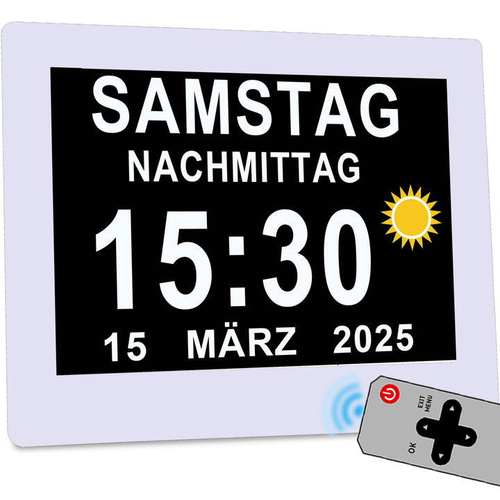 Digitale Seniorenuhr 8 Zoll mit Fernbedienung 19 Alarme Kalender