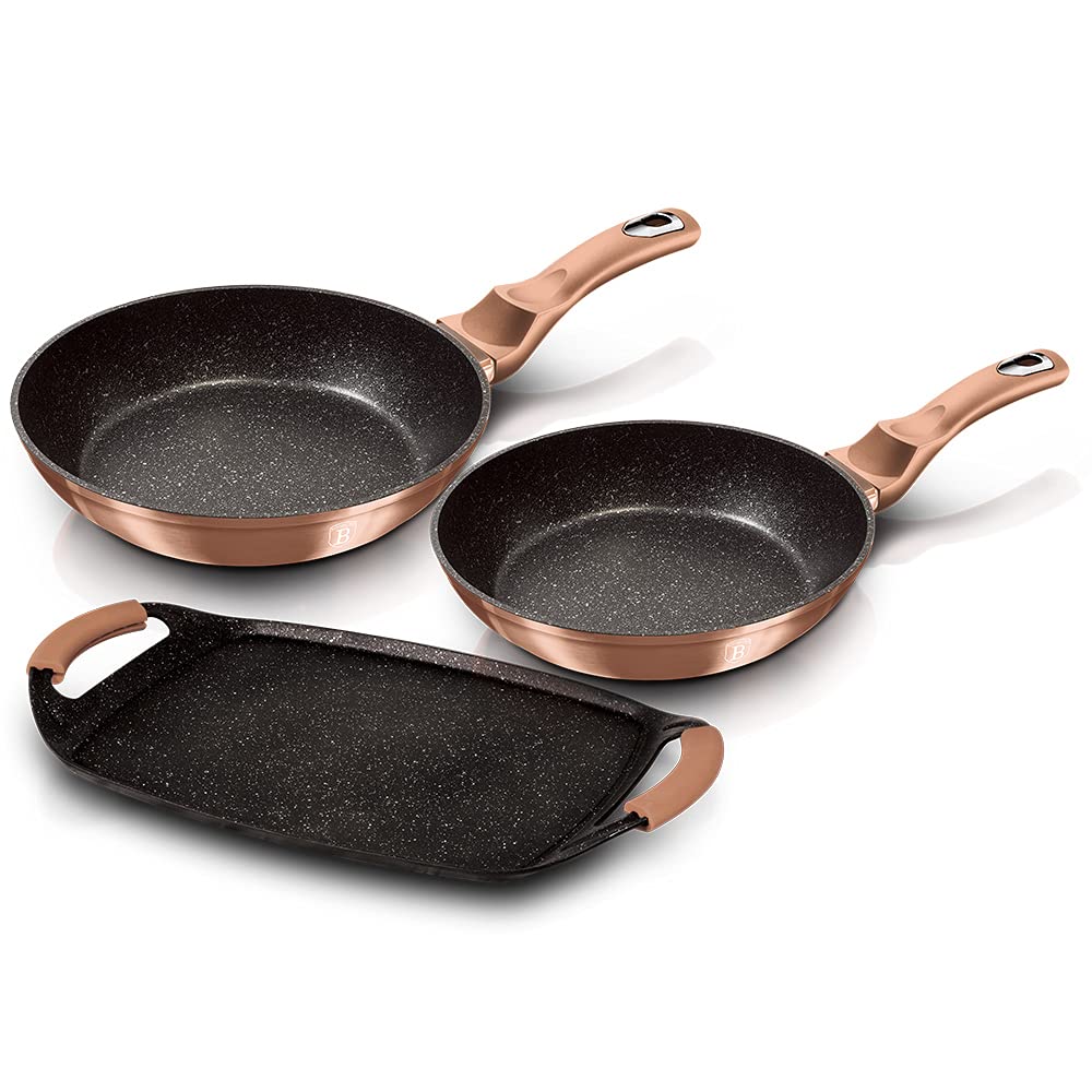 Bratpfannen-Set Aluminium Roségold 22+26cm mit Grillplatte Induktion
