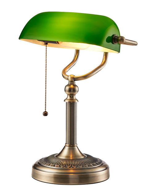 Banker-Schreibtischlampe Grünglas E27 mit verstellbarem Arm