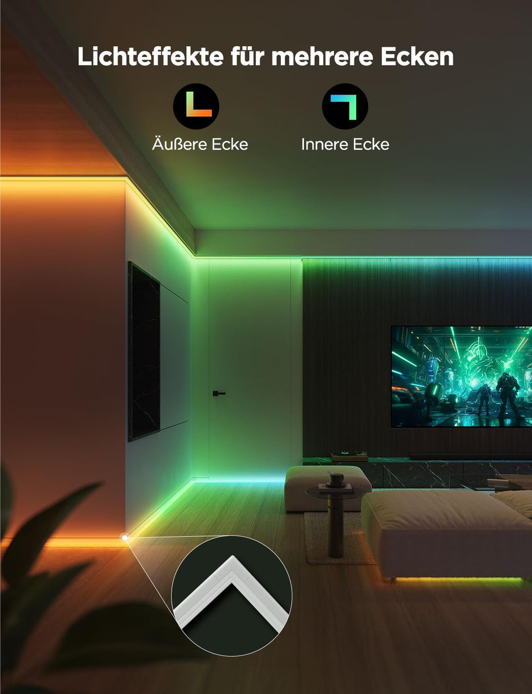LED Strip RGBIC mit Alu-Schiene 5m Smart Alexa Google 60 LEDs/m - Bild 4