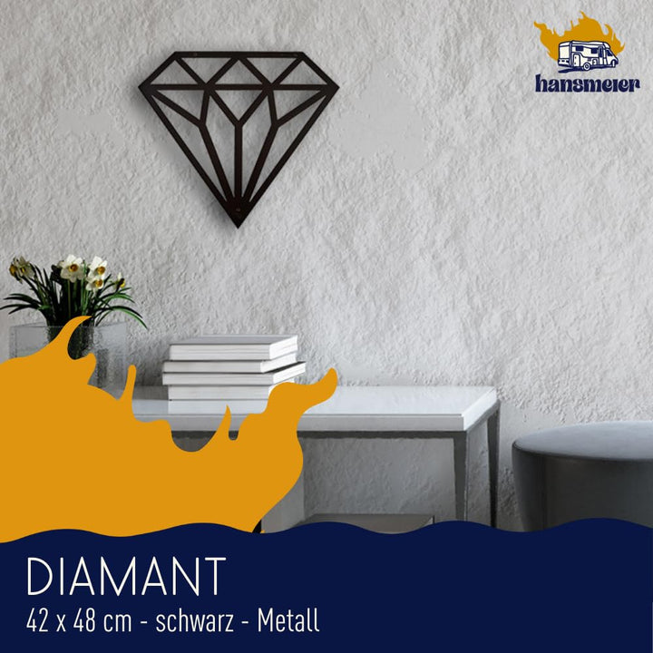Wanddeko Metall Diamant Schwarz 42x48 cm wetterbeständig Indoor/Outdoor - Bild 2