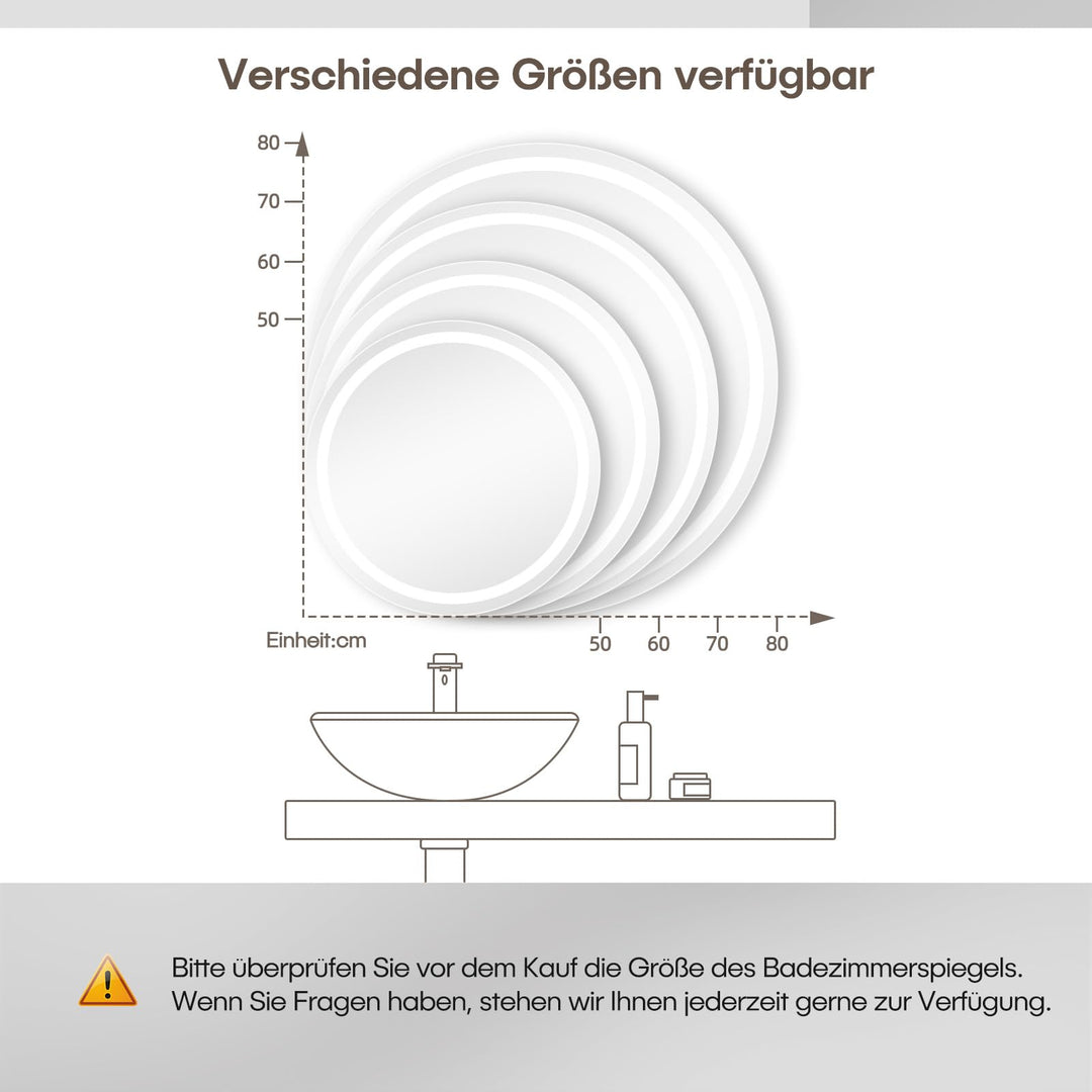 Badspiegel Rund LED 50x50 cm Antibeschlag 3 Lichtfarben dimmbar - Bild 7
