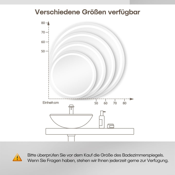 Badspiegel Rund LED 50x50 cm Antibeschlag 3 Lichtfarben dimmbar - Bild 7