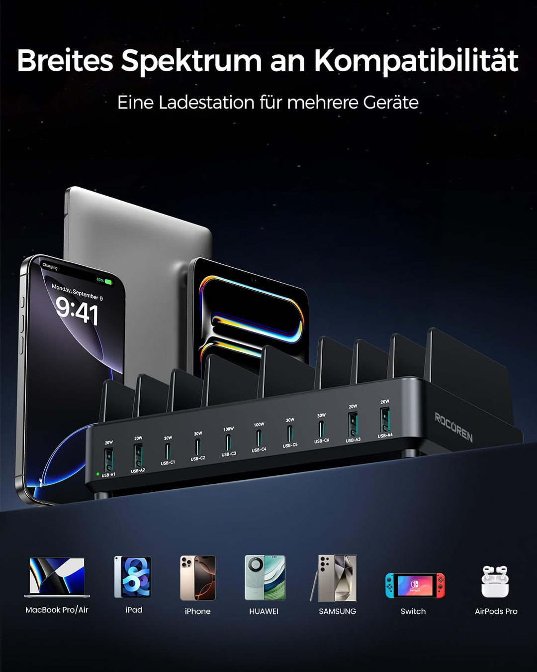 USB-C Ladestation 10-Port GaN PD 100W für Familien &amp; Büro - Bild 7