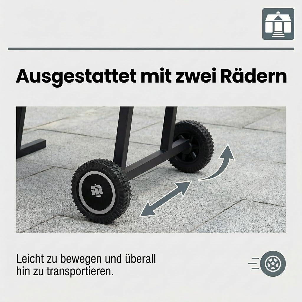 Holzkohlegrill Stahl mit 2 höhenverstellbaren Rosten und Rollen - Bild 4