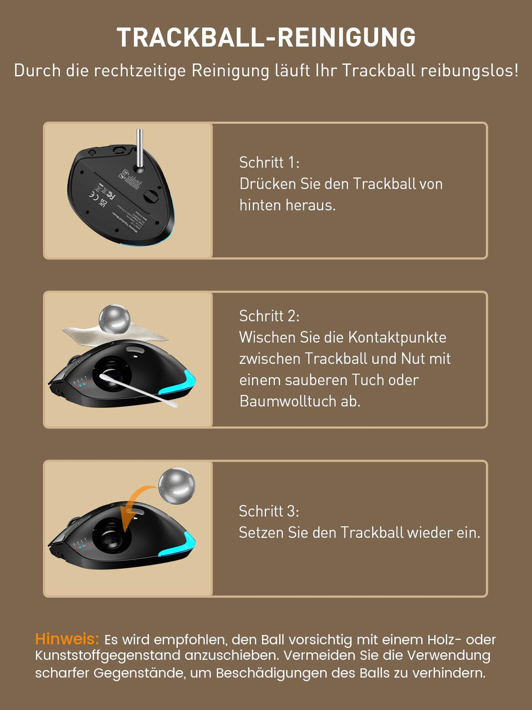 Trackball Maus kabellos Bluetooth USB RGB ergonomisch 3 Geräte - Bild 9