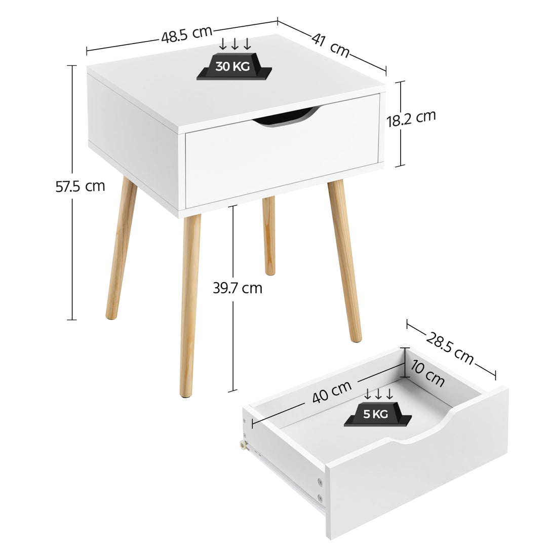 Nachttisch 2er-Set mit Schublade Skandinavisch MDF &amp; Massivholz Weiss - Bild 3