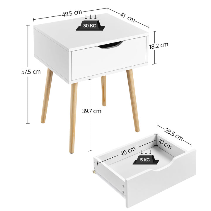 Nachttisch 2er-Set mit Schublade Skandinavisch MDF &amp; Massivholz Weiss - Bild 3