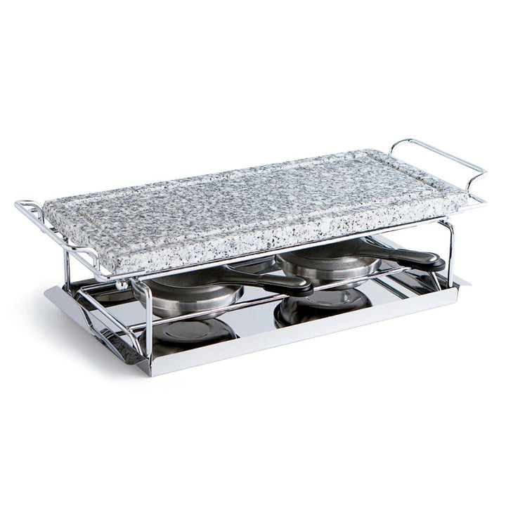 Grillstein-Set mit 2 Alkohol-Brennern Granit Edelstahlgestell