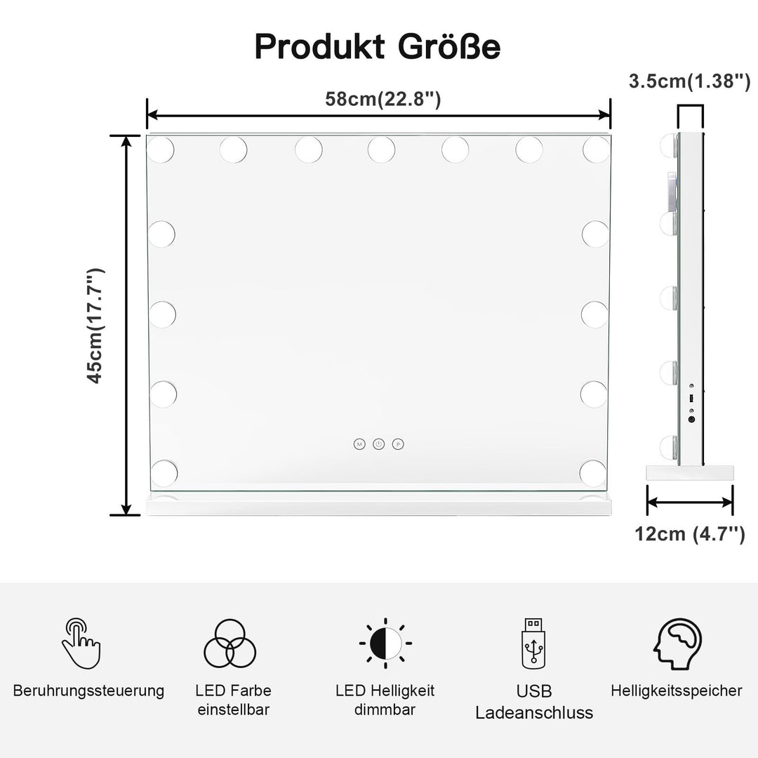 Hollywood Schminkspiegel 58x45cm mit 15 LED 3 Farbtemperaturen Touch - Bild 3
