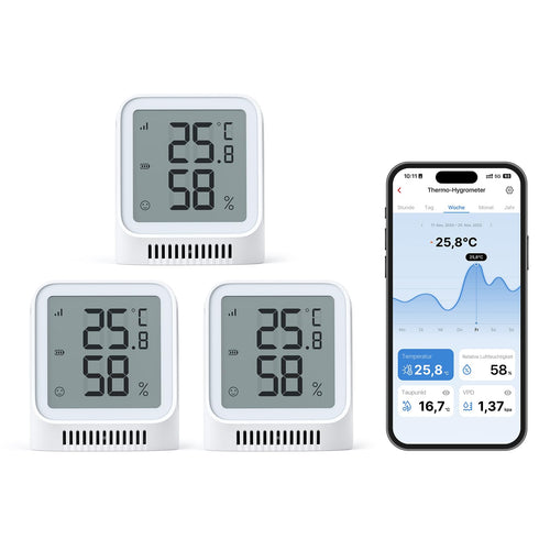 WLAN Thermo-Hygrometer Innen 3er-Set LCD Smiley-Indikator App-Steuerung