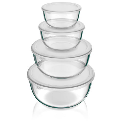 Rührschüsseln Glas 4er Set mit Deckel 0,7–4,4 L Borosilikatglas