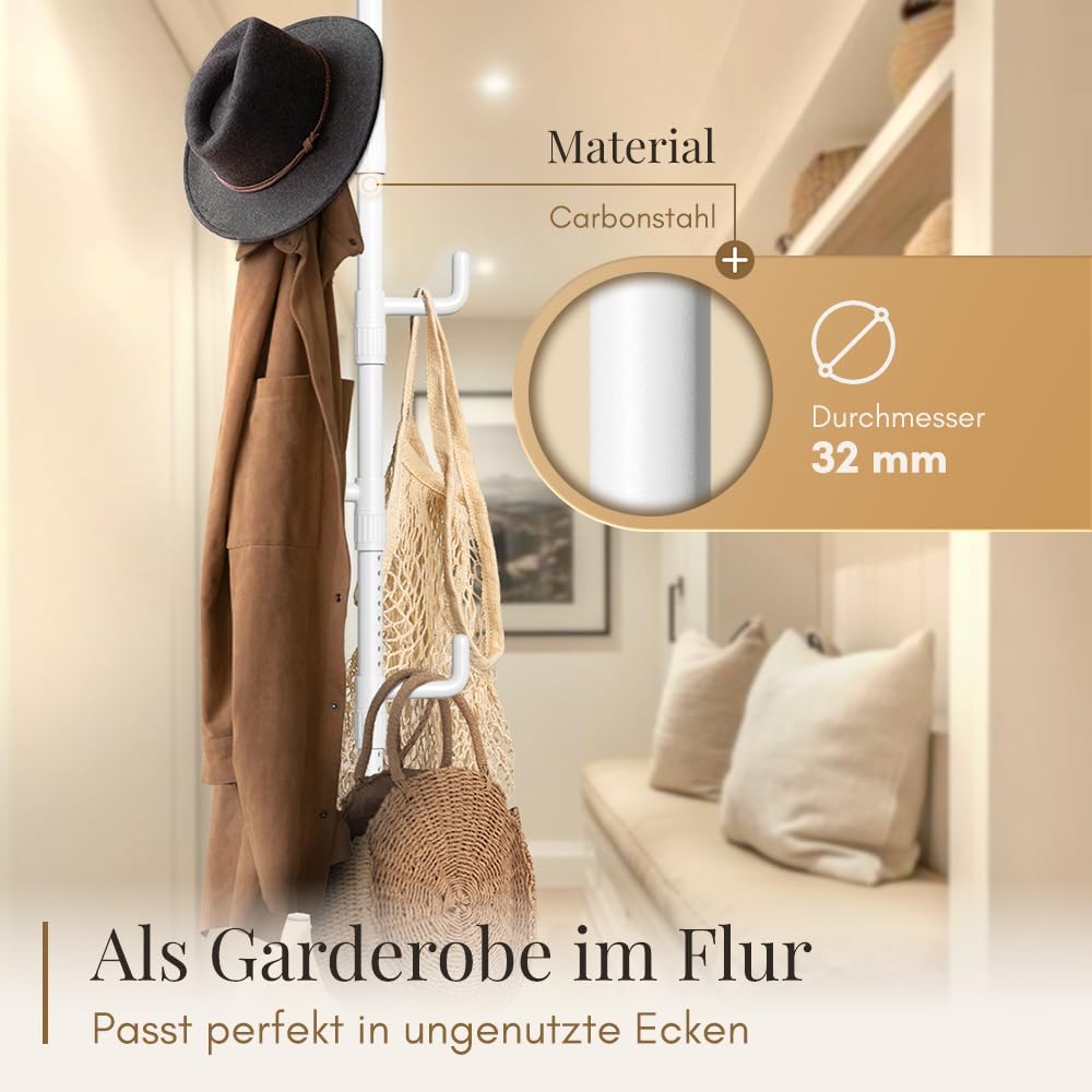 Garderobenständer Teleskop Metall 110–310 cm mit 5 Haken höhenverstellbar - Bild 3