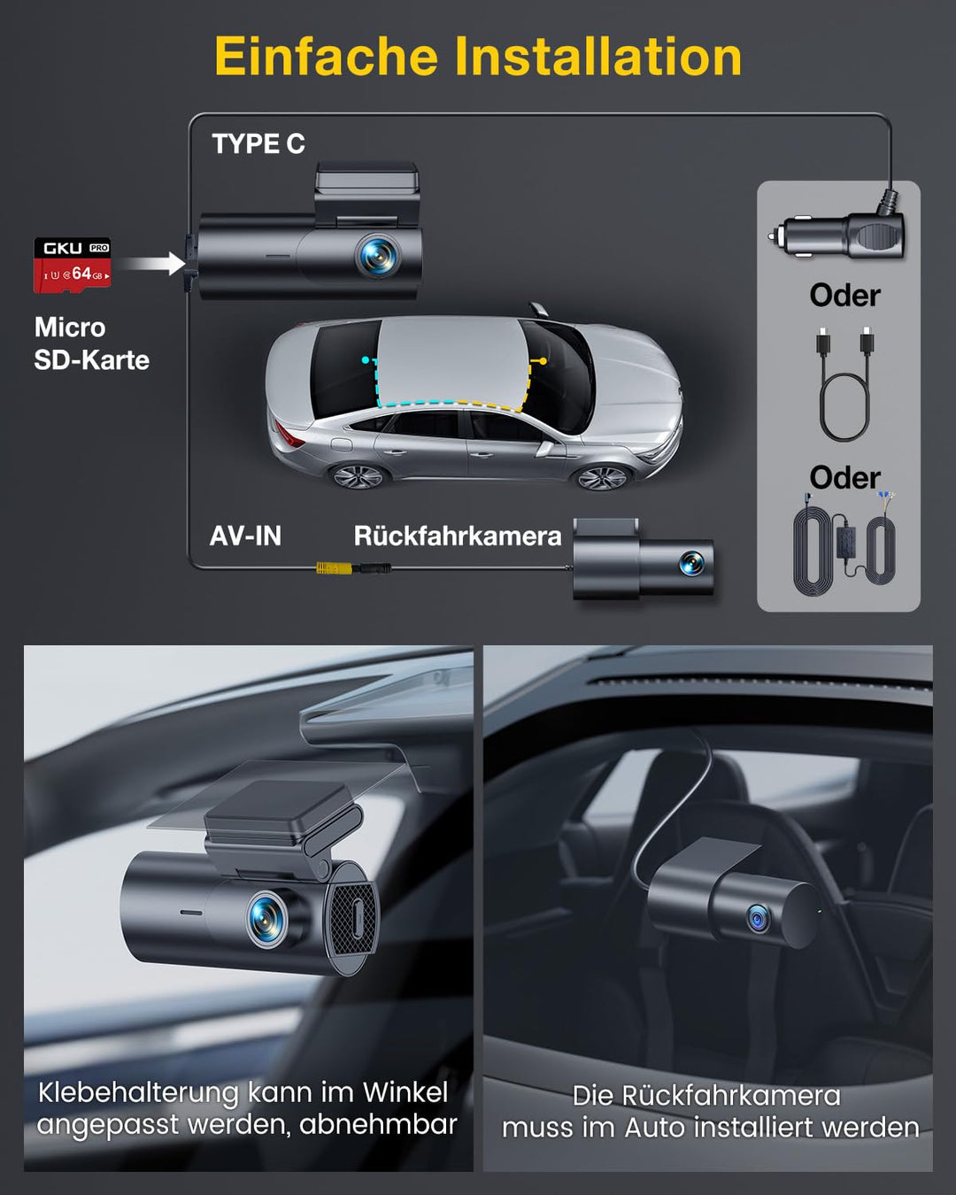 Dashcam Vorne Hinten 4K+1080P mit 5.8GHz WiFi GPS und 64GB SD - Bild 7