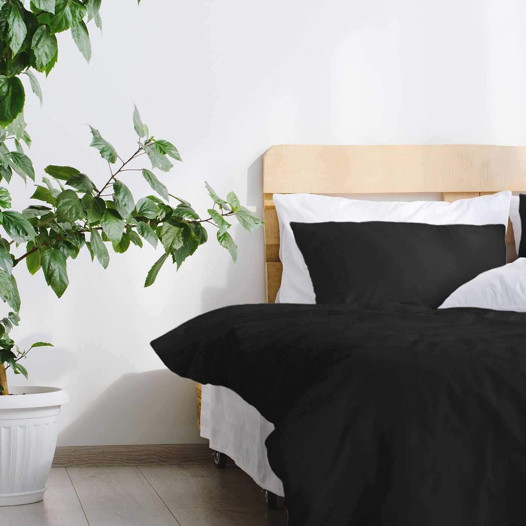 Mako-Satin Bettwäsche 200x200 cm Schwarz 100% Baumwolle mit Reissverschluss - Bild 3