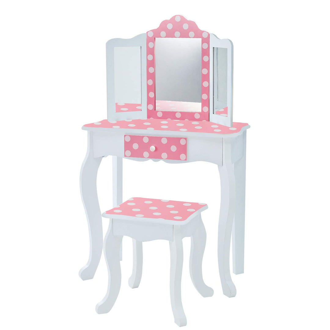 Kinder-Schminktisch mit Klappspiegel und Hocker Rosa-Weiss