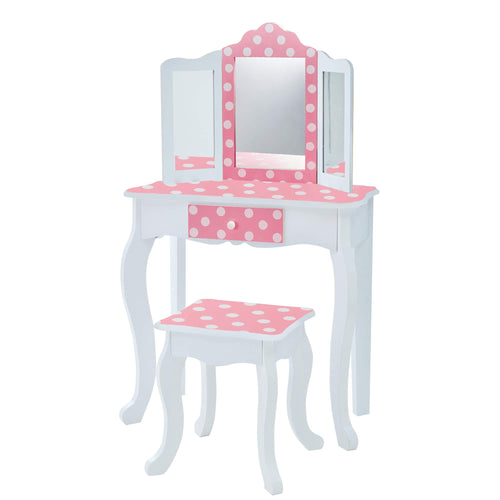 Kinder-Schminktisch mit Klappspiegel und Hocker Rosa-Weiss