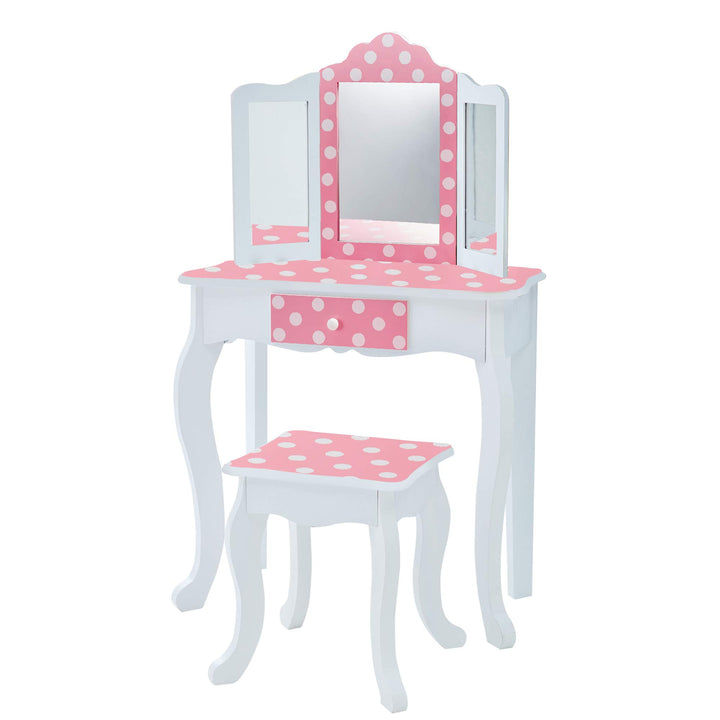Kinder-Schminktisch mit Klappspiegel und Hocker Rosa-Weiss