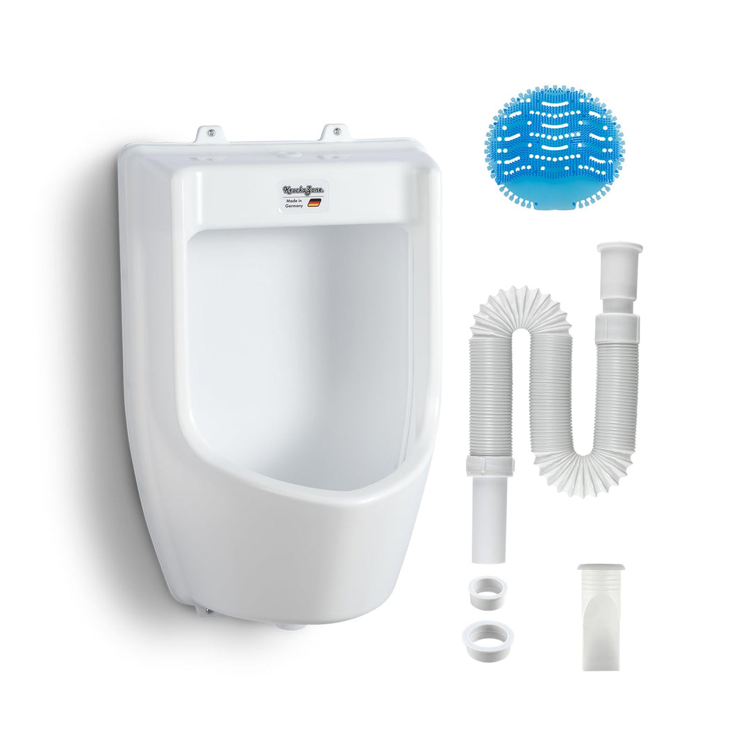 Urinal Wand PVC weiss mit Schlauch, Sieb &amp; Spülanschluss Outdoor