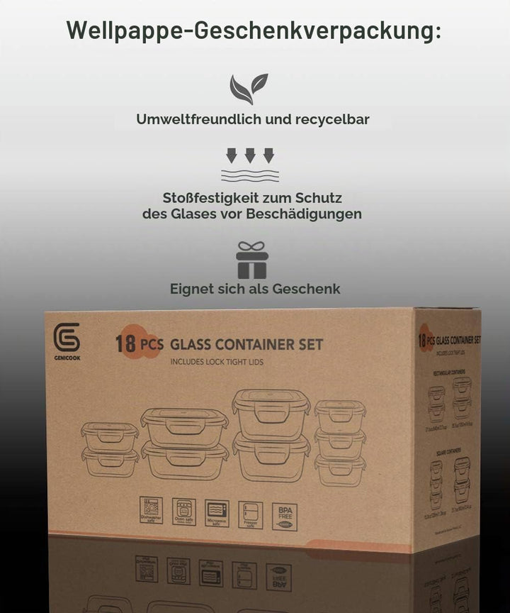 Frischhaltedosen Glas 9er-Set 4 Grössen luftdicht stapelbar - Bild 7