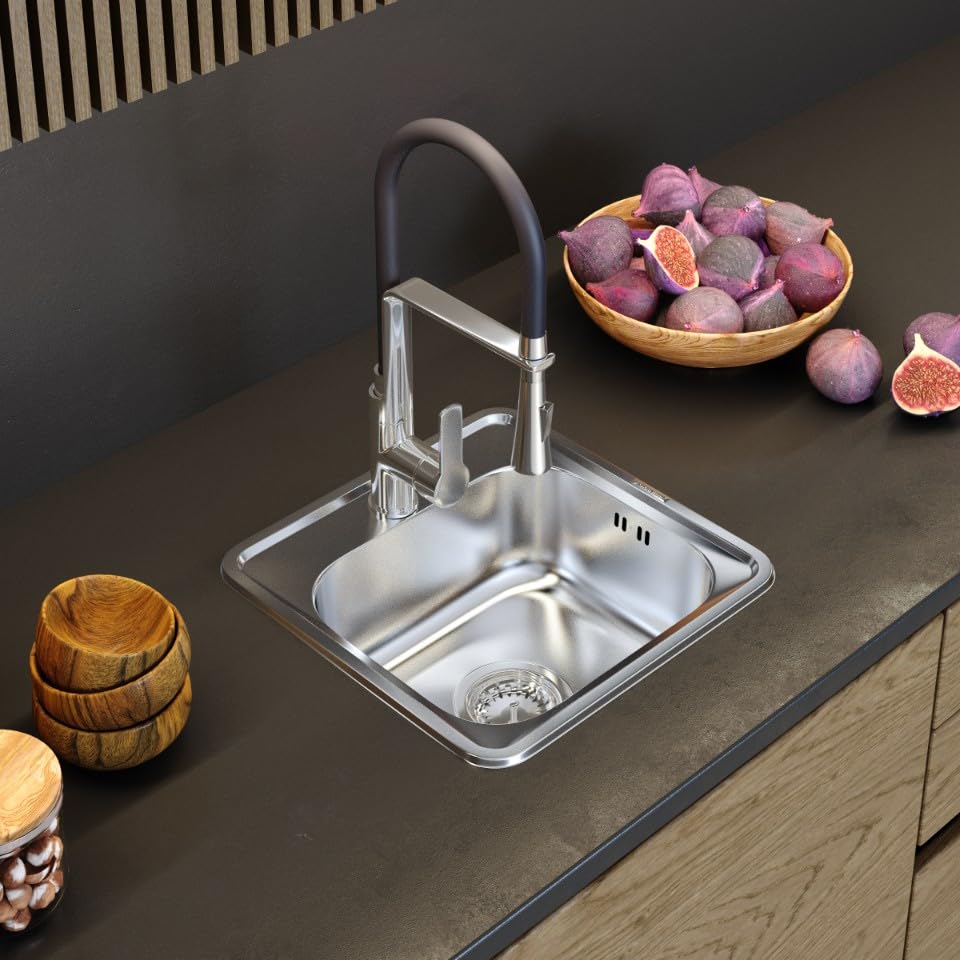 Einbauspüle Edelstahl 38x38 cm mit Siphon und Schallschutzmatte - Bild 2