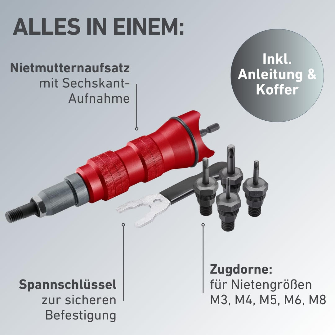 Nietmutternaufsatz für Akkuschrauber M3-M8 Alu Stahl Edelstahl - Bild 4