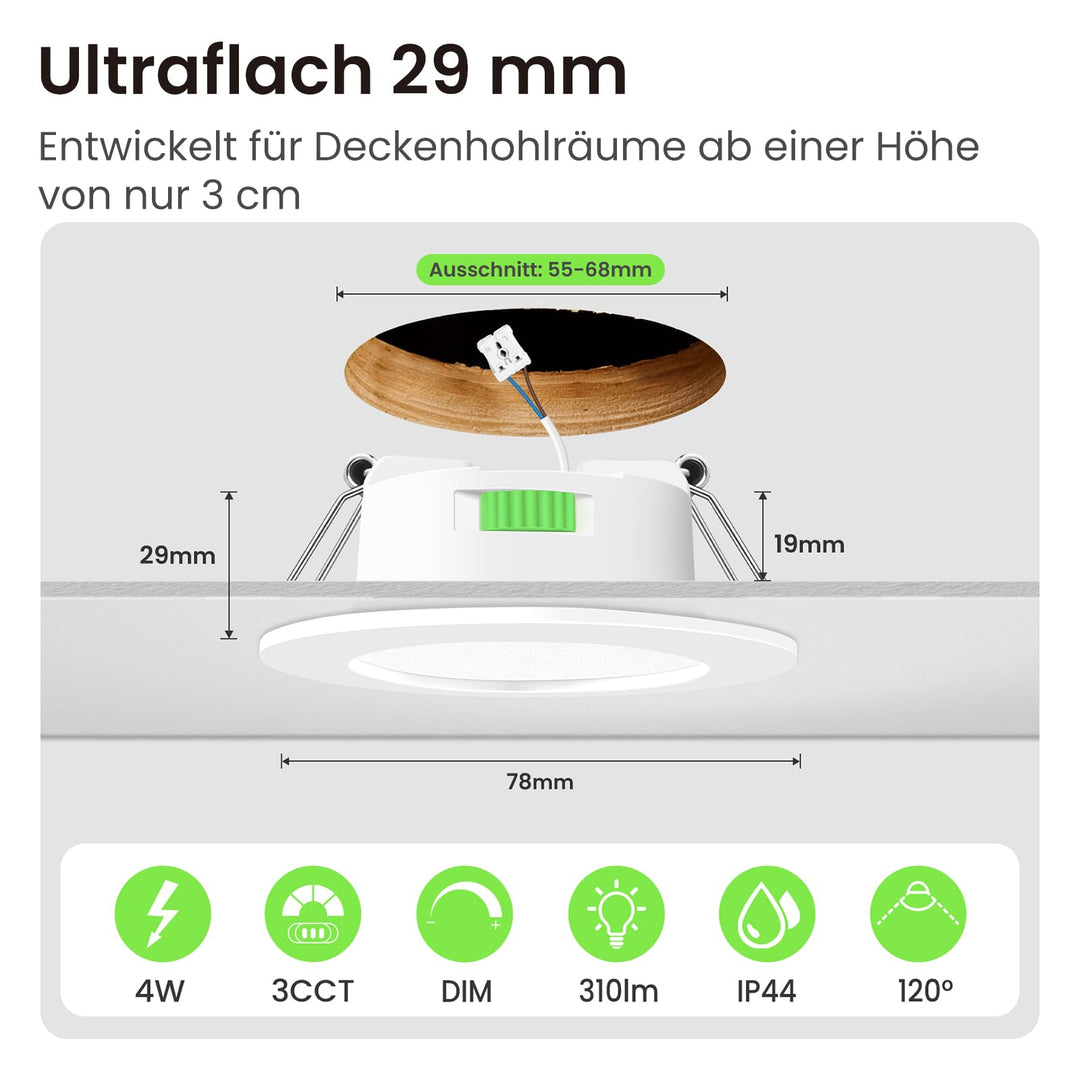 LED Einbaustrahler dimmbar 12er-Set 3CCT IP44 Ø55-68mm - Bild 2