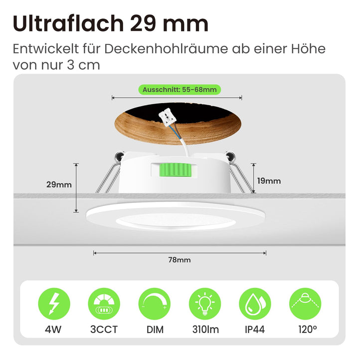 LED Einbaustrahler dimmbar 12er-Set 3CCT IP44 Ø55-68mm - Bild 2