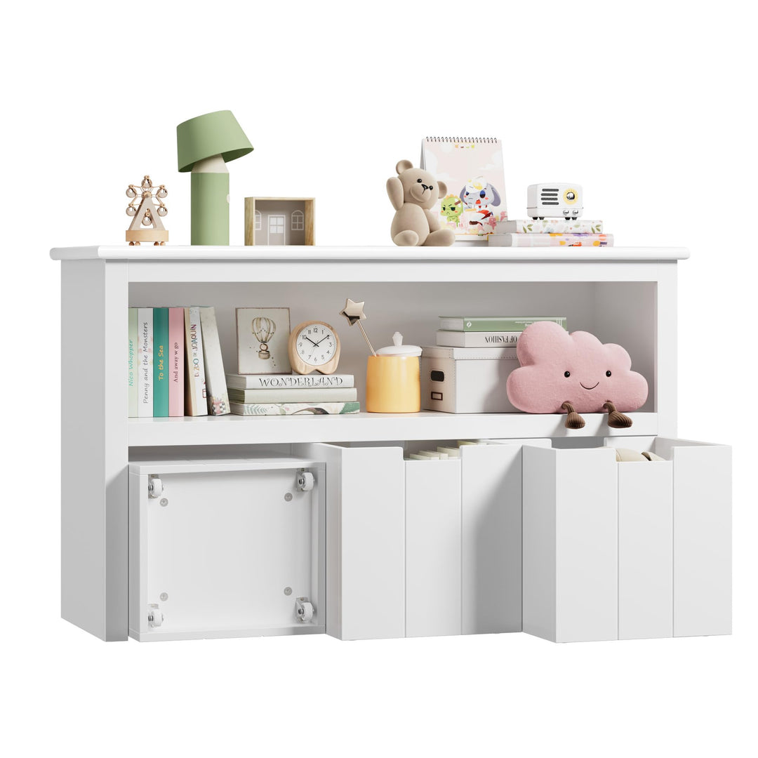 Kinderregal mit 3 Schubladen auf Rollen MDF weiss 102x33x62 cm - Bild 9