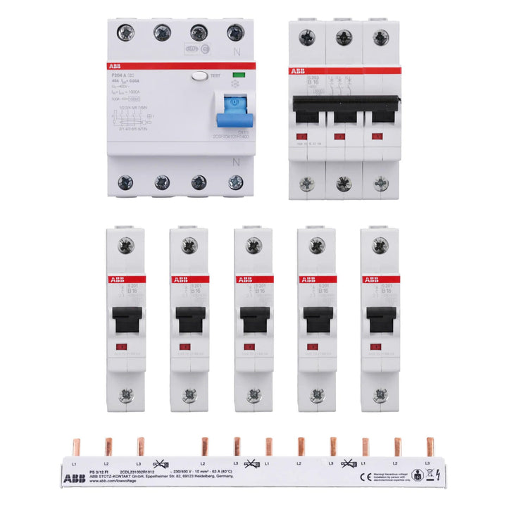 FI-Schutzschalter Set 40A 30mA mit 6 LS-Schaltern und Sammelschiene