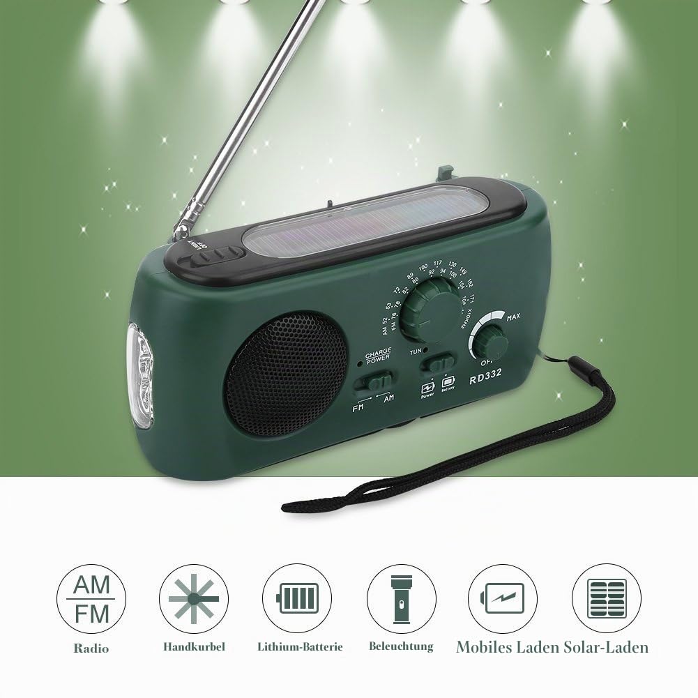 Notfallradio Solar Kurbel AM/FM mit LED-Taschenlampe und SOS-Alarm - Bild 3