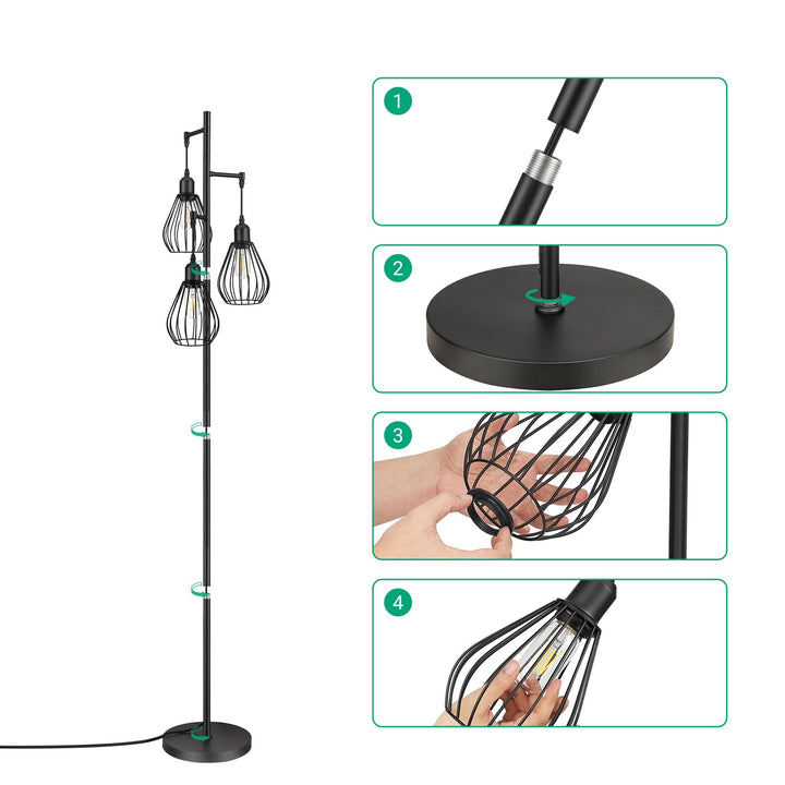 Stehlampe Wohnzimmer 3-flammig dimmbar Vintage Industriedesign schwarz - Bild 6