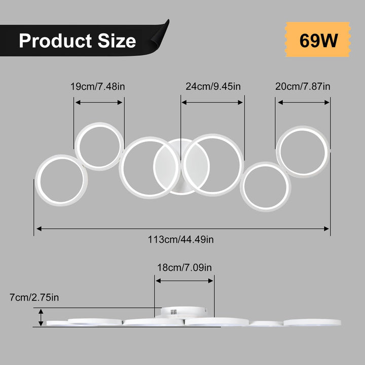 LED Deckenleuchte 113 cm dimmbar 6+1 Ring Design Wohnzimmer - Bild 5