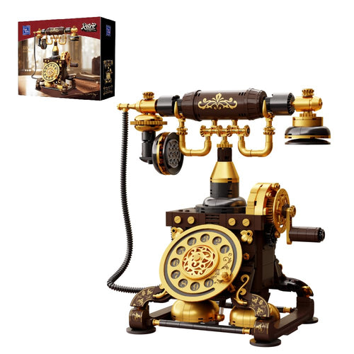 Klemmbaustein-Set Retro-Telefon 1960er-Design schwarz-braun