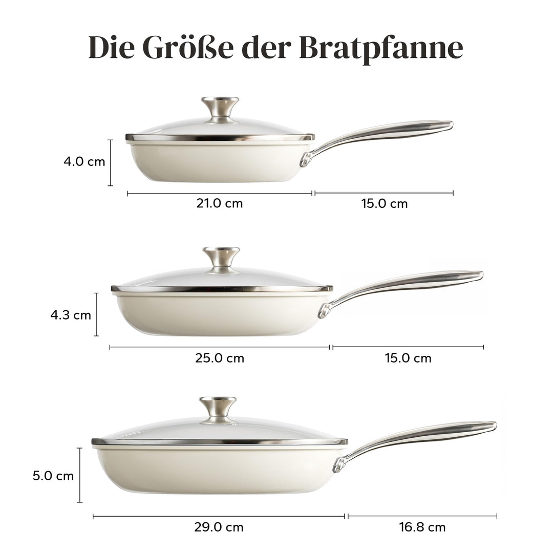 Keramik-Pfannenset 20/24/28 cm Induktion 6-teilig PTFE-frei beige - Bild 8