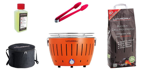 Holzkohlegrill raucharmes Kompakt-Starter-Set Orange, USB, 4 Min