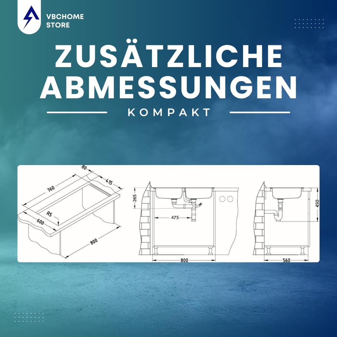 Edelstahlspüle Doppelbecken 78x44 cm Leinenstruktur mit Ablaufgarnitur - Bild 7
