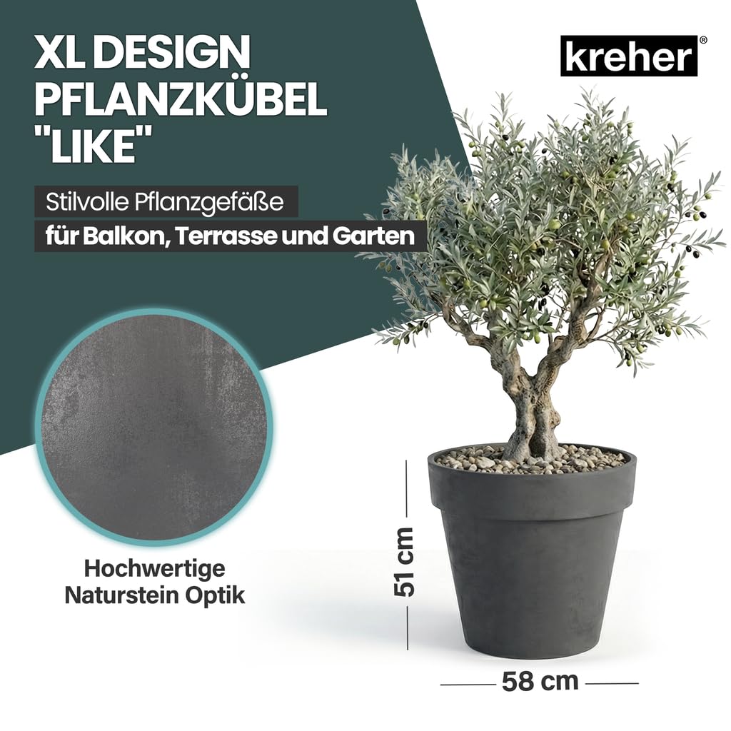 Pflanzkübel rund mit Rollen Anthrazit Ø58cm PE-Kunststoff Outdoor - Bild 2