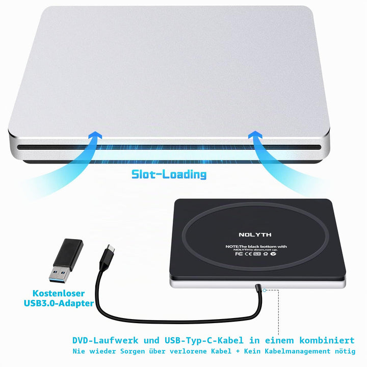 Externes CD DVD Laufwerk USB-C Slot-in Aluminium für MacBook Laptop - Bild 8