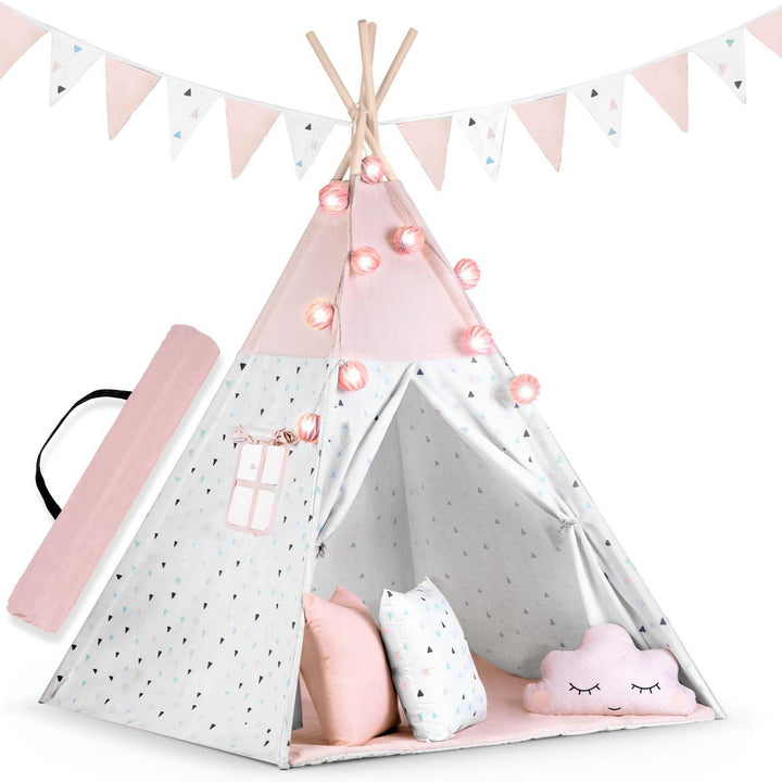 Kinderzelt Tipi Baumwolle mit Kissen Girlande Isoliermatte Rosa - Bild 6