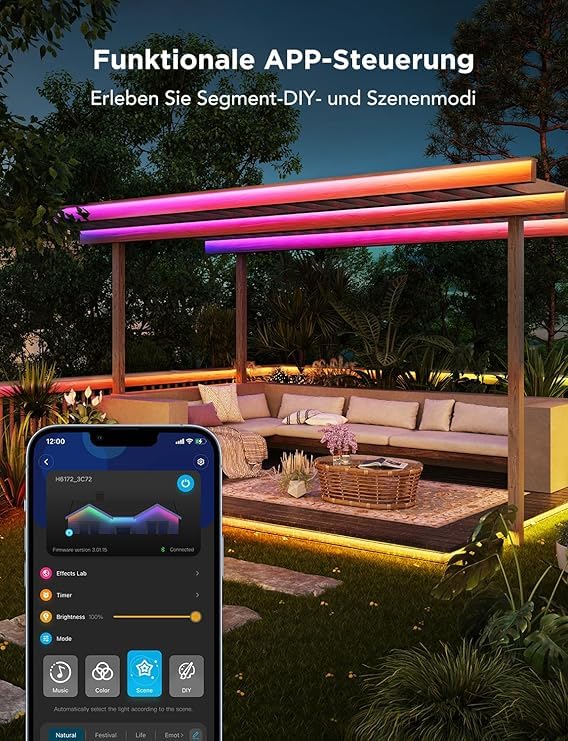 LED Strip Aussen RGBIC 10 m mit App- und Sprachsteuerung IP65 - Bild 3