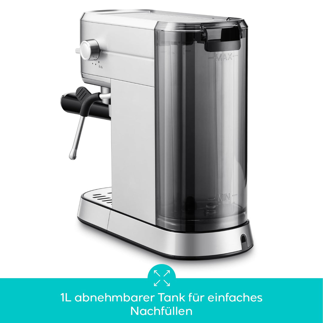 Siebträgermaschine 20 Bar mit Dampflanze 1350 W kompakt Edelstahl - Bild 6