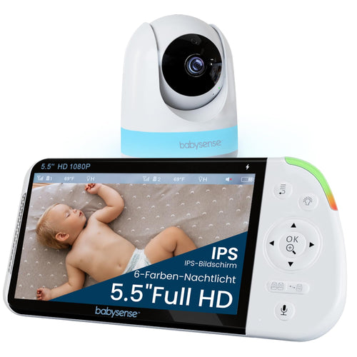 Babyphone Full HD Split-Screen 20h Akku FHSS ohne WLAN mit Nachtlicht