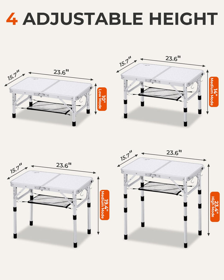 Campingtisch klappbar höhenverstellbar Aluminium 60x40 cm mit Netzablage - Bild 3