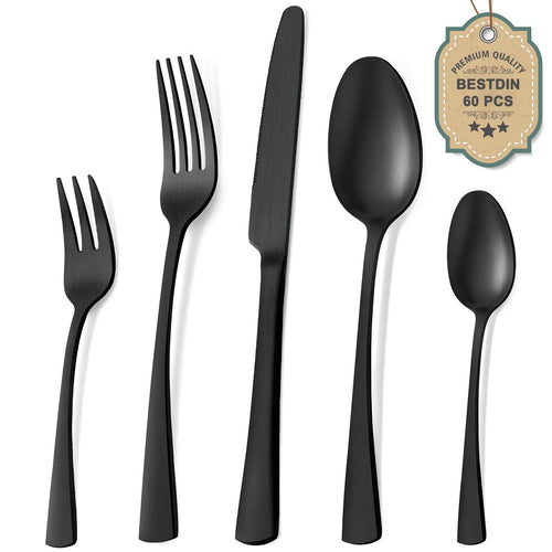 Besteckset 60-teilig Edelstahl Schwarz Matt für 12 Personen