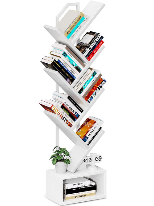 Bücherregal Baum-Design 6 Ebenen 110 cm Holz Weiss