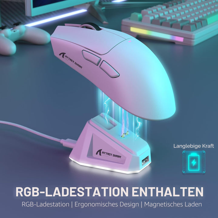 Gaming-Maus kabellos Tri-Mode 59g ultraleicht mit RGB-Ladestation - Bild 4