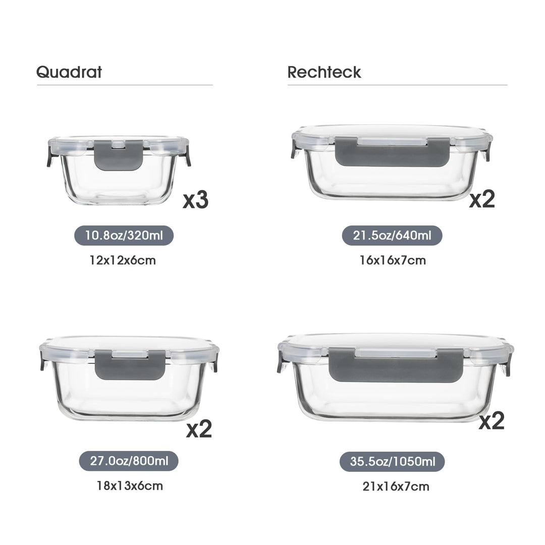 Glas Frischhaltedosen Set 9-teilig Borosilikat luftdicht für Küche - Bild 2